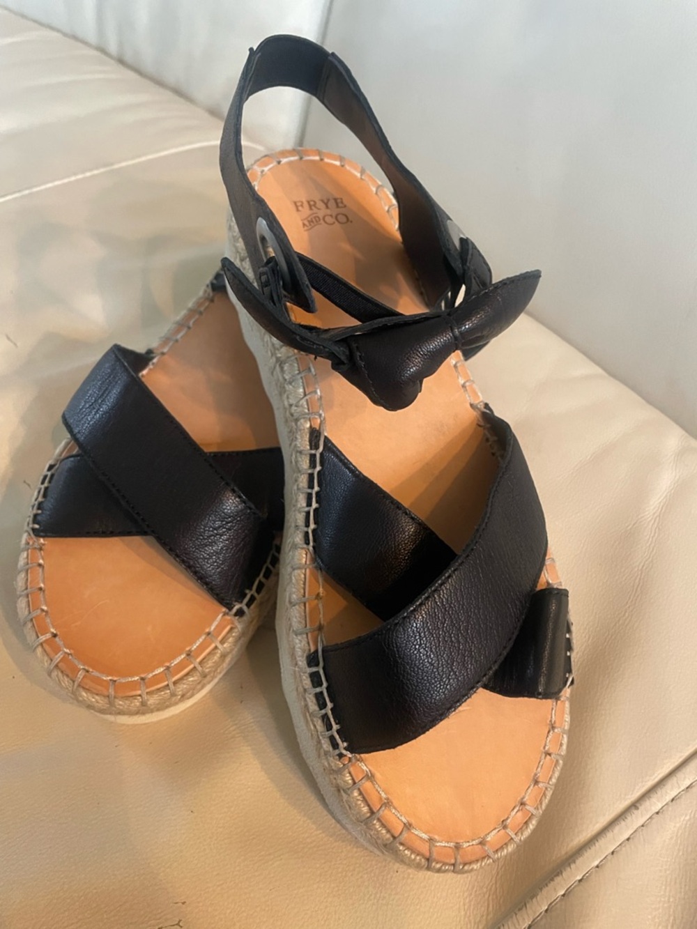 Frye Black Leather Espadrille Summer Flat Sandals for Women - Size 9: Never Worn